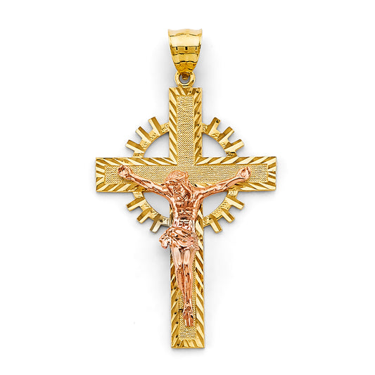 14K Two-Tone Gold Radiant Crucifix Pendant