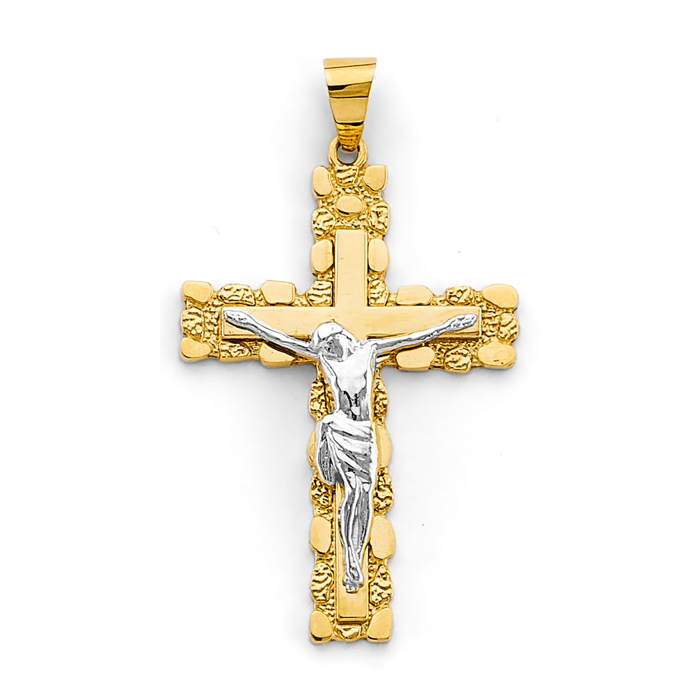 14K Two-Tone Gold Nugget Crucifix Pendant