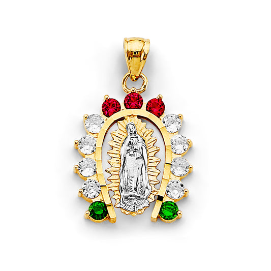 14K Two-Tone Gold Guadalupe Horseshoe Pendant with Multicolor CZ Stones