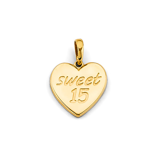 14K Yellow Gold Sweet 15 Heart Pendant