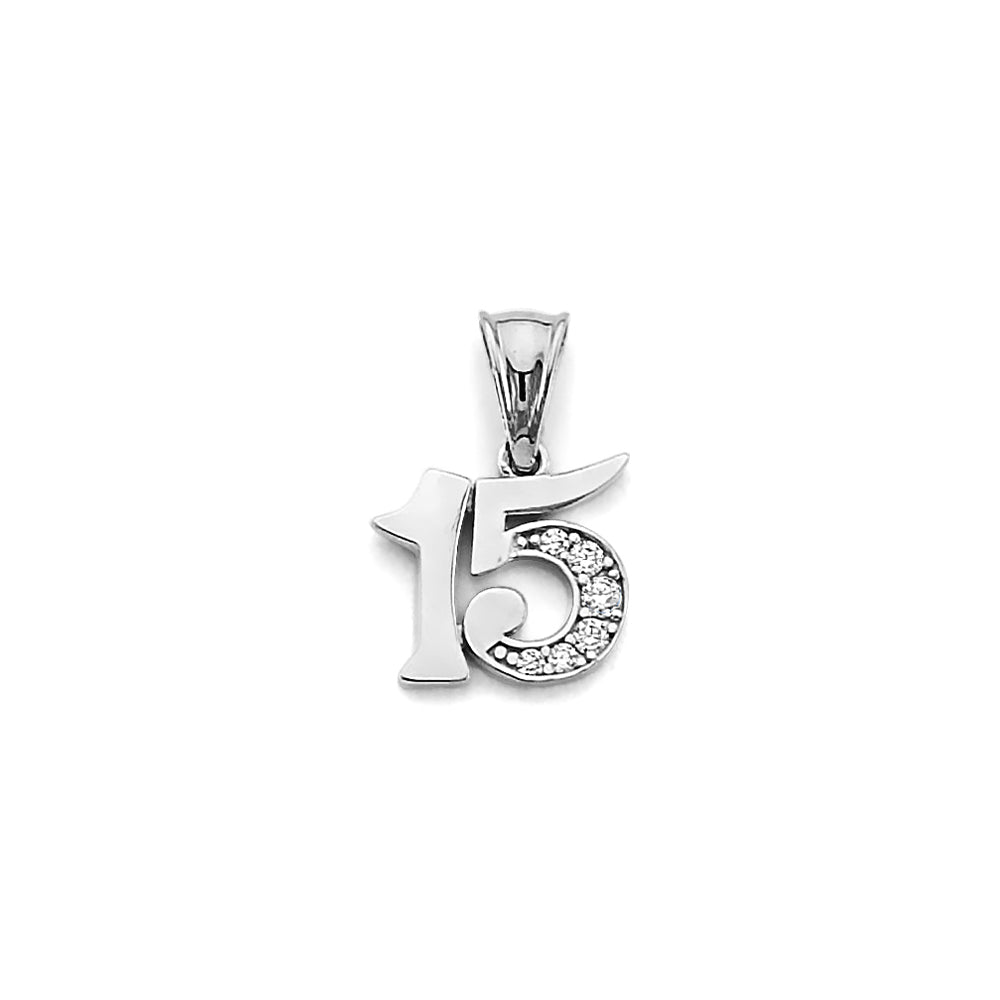 14K White Gold Quinceañera Number 15 Pendant with Cubic Zirconia