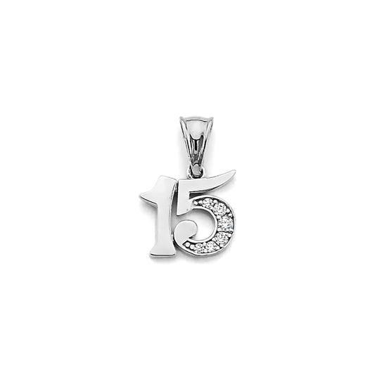 14K White Gold Quinceañera Number 15 Pendant with Cubic Zirconia