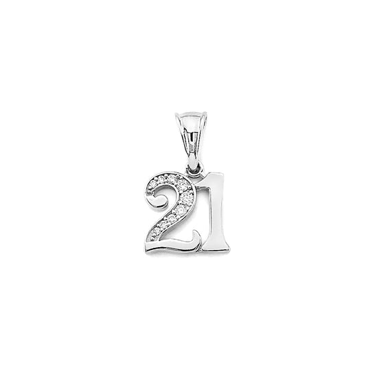14K White Gold 21 Pendant with Cubic Zirconia