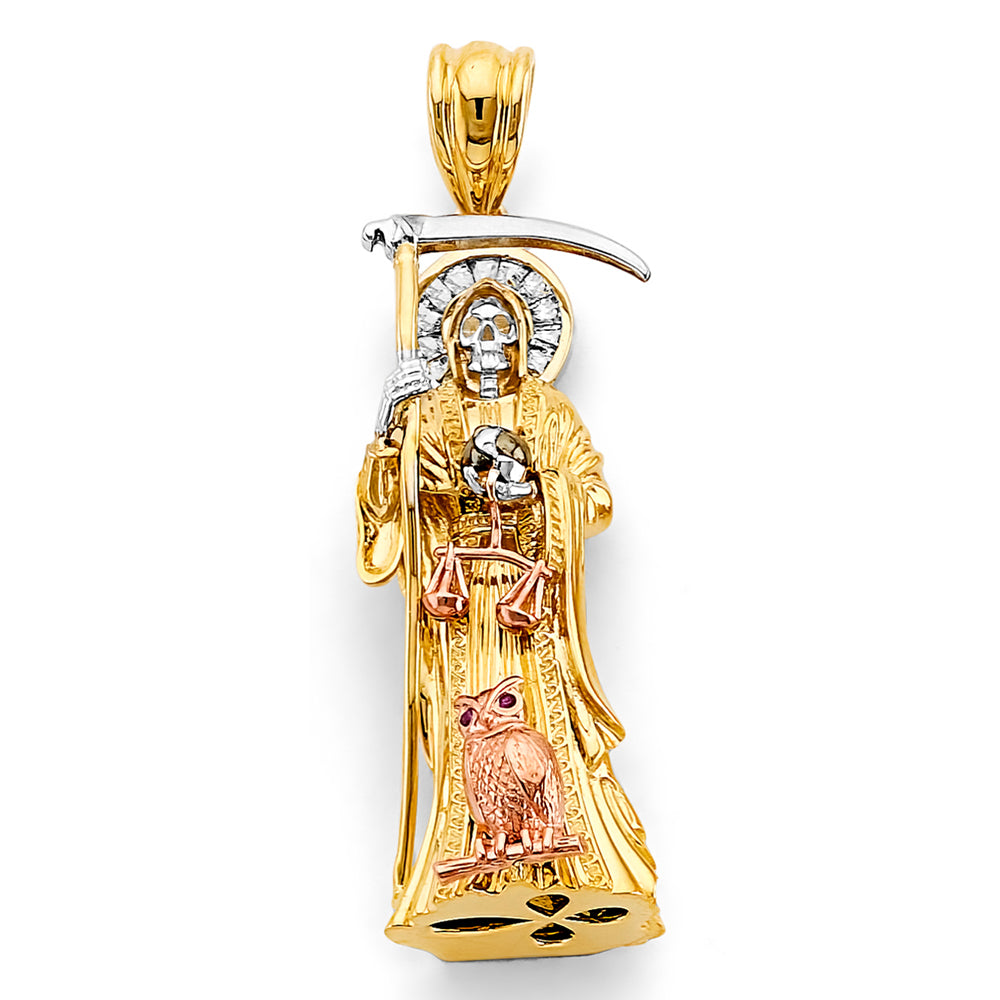 14K Tri-Color Gold Santa Muerte Pendant