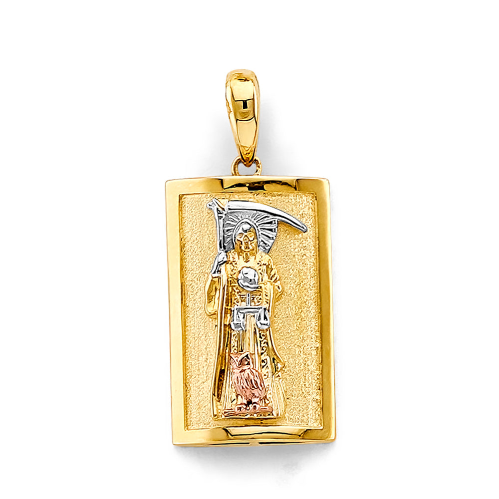 14K Tri-Color Gold Santa Muerte Rectangle Pendant
