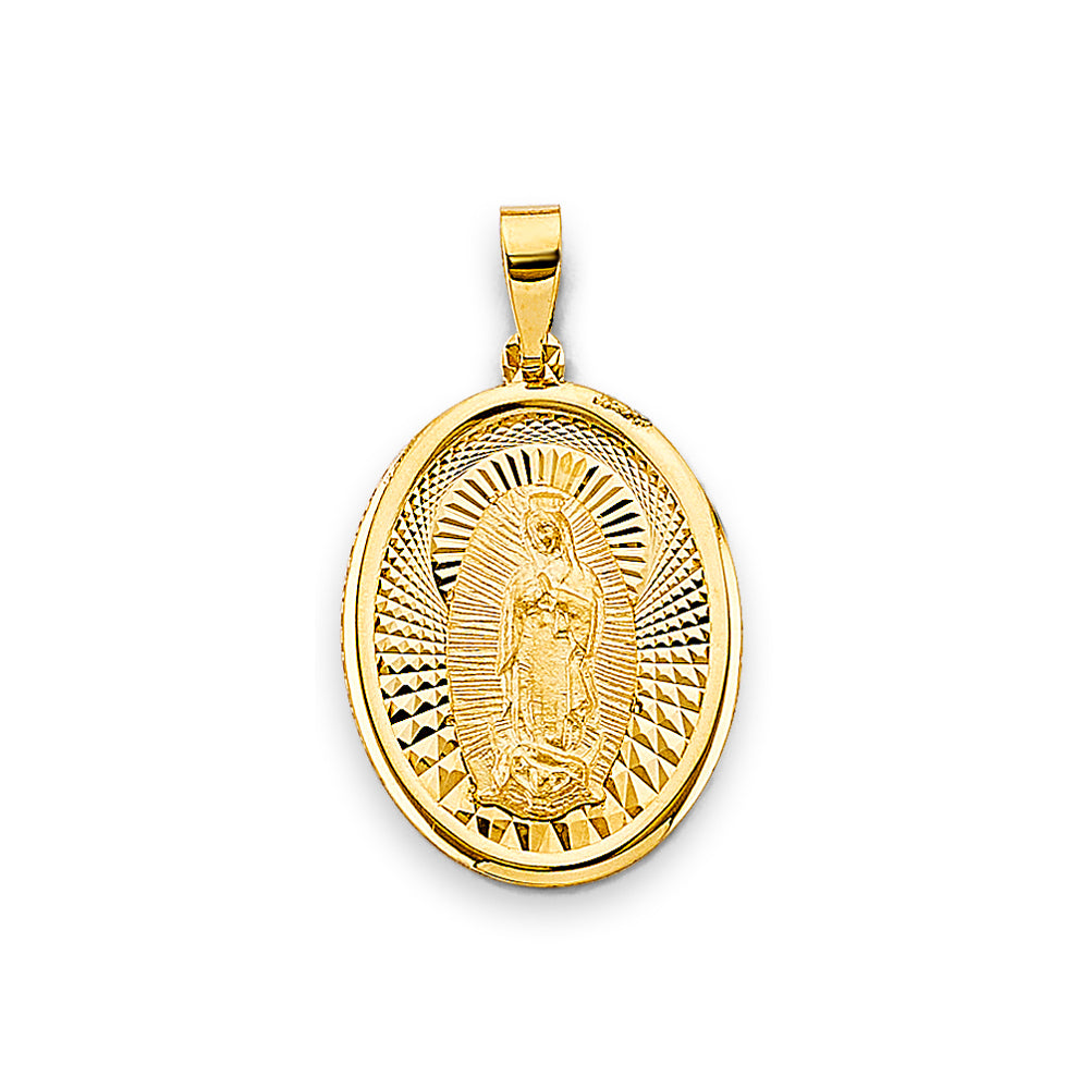 14K Yellow Gold Oval Virgin Guadalupe Medallion Pendant aprox 1 1/4" tall