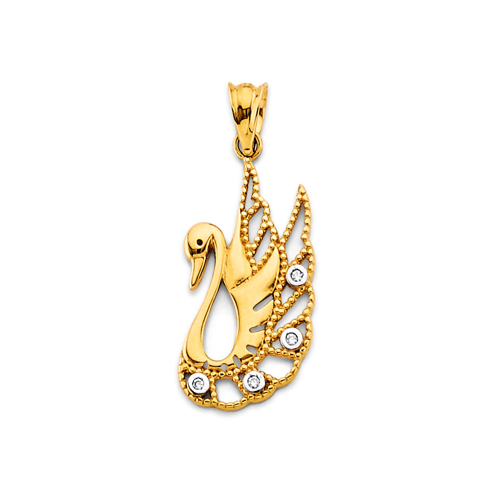 14K Yellow Gold Swan Pendant with CZ Accents