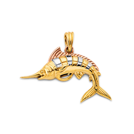 14K Tri-Color Gold Marlin Fish Pendant