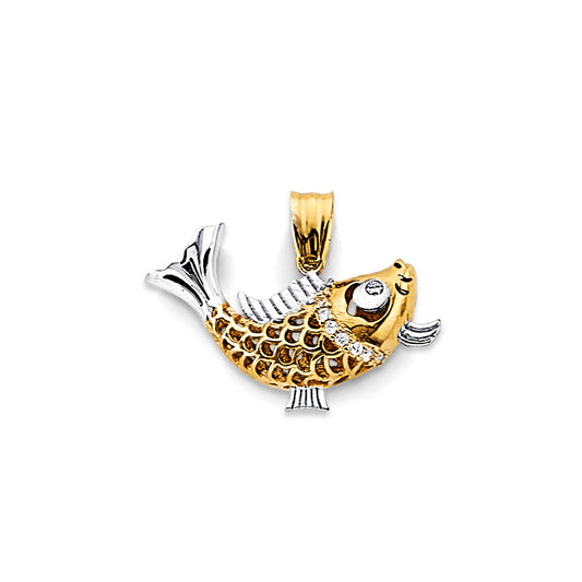 14K Two-Tone Gold Fish Pendant accented with CZ