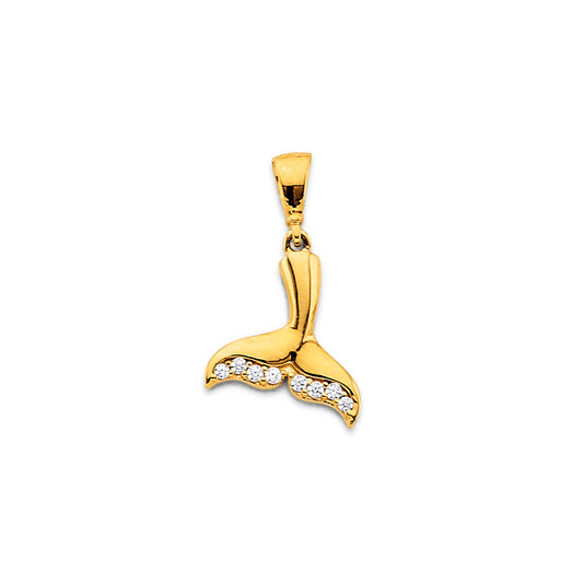 14K Yellow Gold Whale Tail CZ Pendant