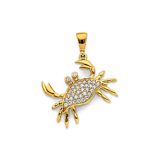 14K Yellow Gold Crab CZ Pendant