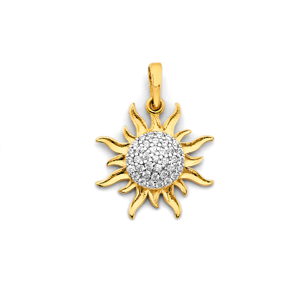 14K Two-Tone Gold Sun Design CZ Pendant