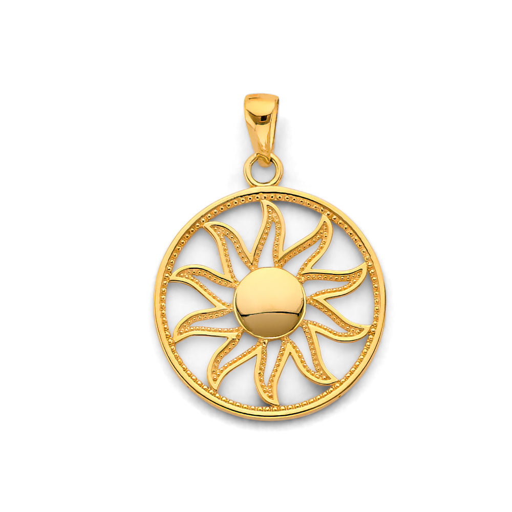 14K Yellow Gold Filigree Sun Pendant