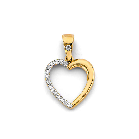 14K Yellow Gold Petite Open Heart Pendant accented with Cubic Zirconia