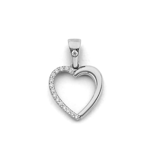 14K White Gold Petite Open Heart Pendant accented with Cubic Zirconia