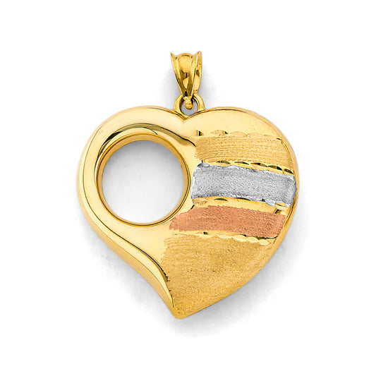 14K Tri-Color Gold Modern Heart Pendant
