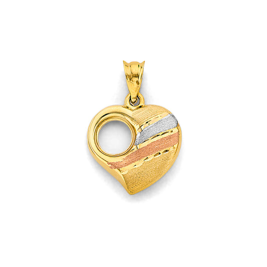 14K Tri-Color Gold Textured Heart Pendant