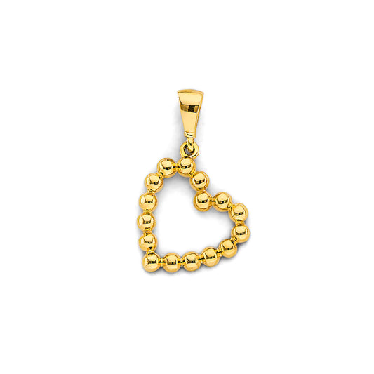 14K Yellow Gold Beaded Open Heart Pendant
