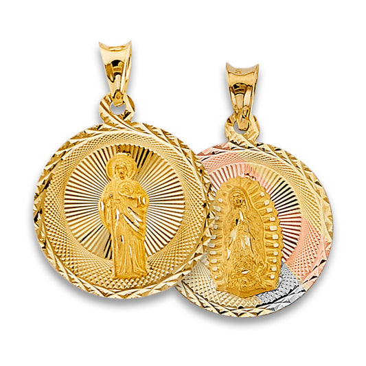 14K Tri-Color Gold Double Sided Guadalupe & St. Jude Medallion