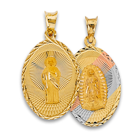 14K Tri-Color Gold Double Sided Guadalupe & St. Jude Medallion