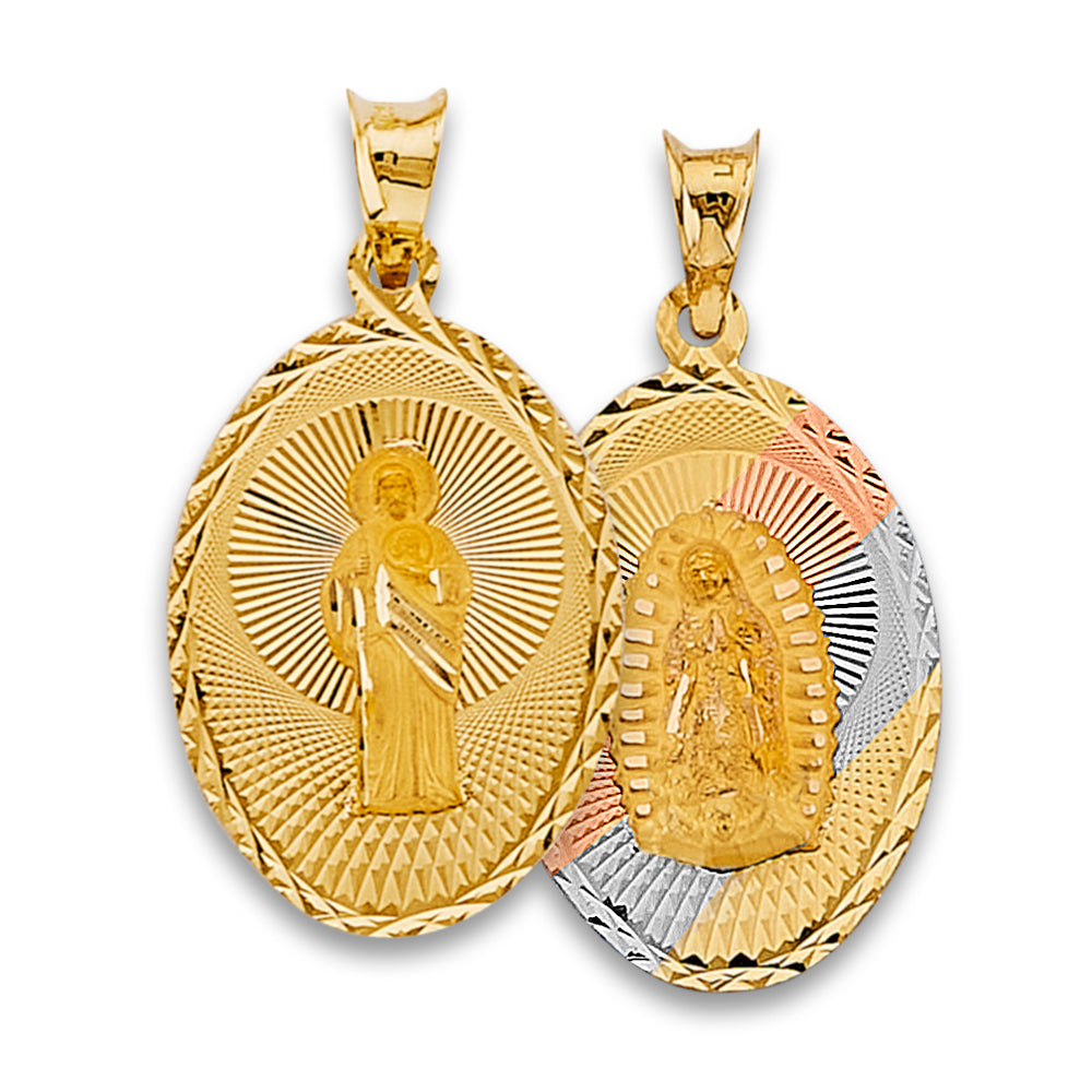 14K Tri-Color Gold Double Sided Guadalupe & St. Jude Medallion