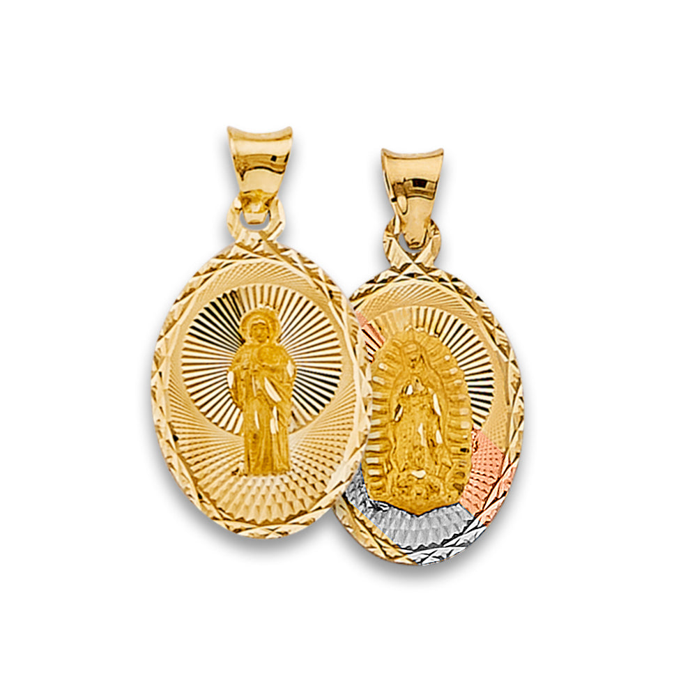 14K Tri-Color Gold Double Sided Guadalupe & St. Jude Medallion