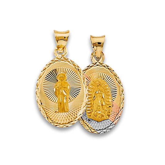 14K Tri-Color Gold Double Sided Guadalupe & St. Jude Medallion