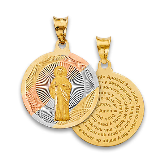 14K Tri-Color Gold Double Sided St. Jude Medallion with Prayer