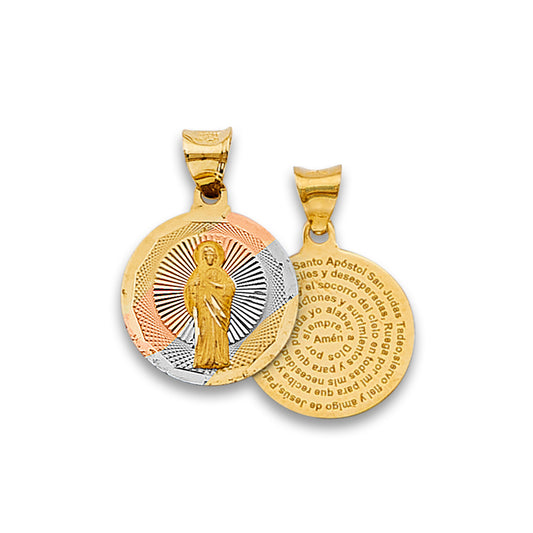 14K Tri-Color Gold Double Sided St. Jude Medallion with Prayer