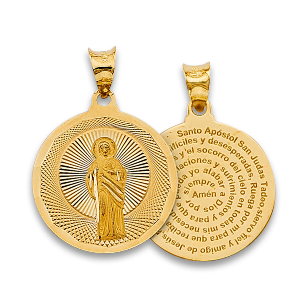14K Yellow Double Sided St. Jude Medallion with Prayer