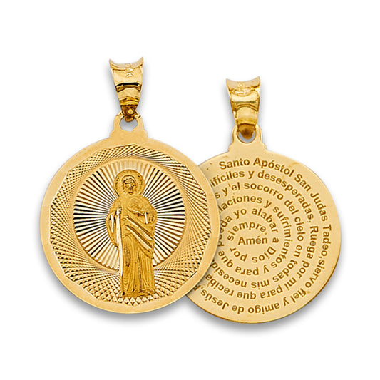 14K Yellow Double Sided St. Jude Medallion with Prayer