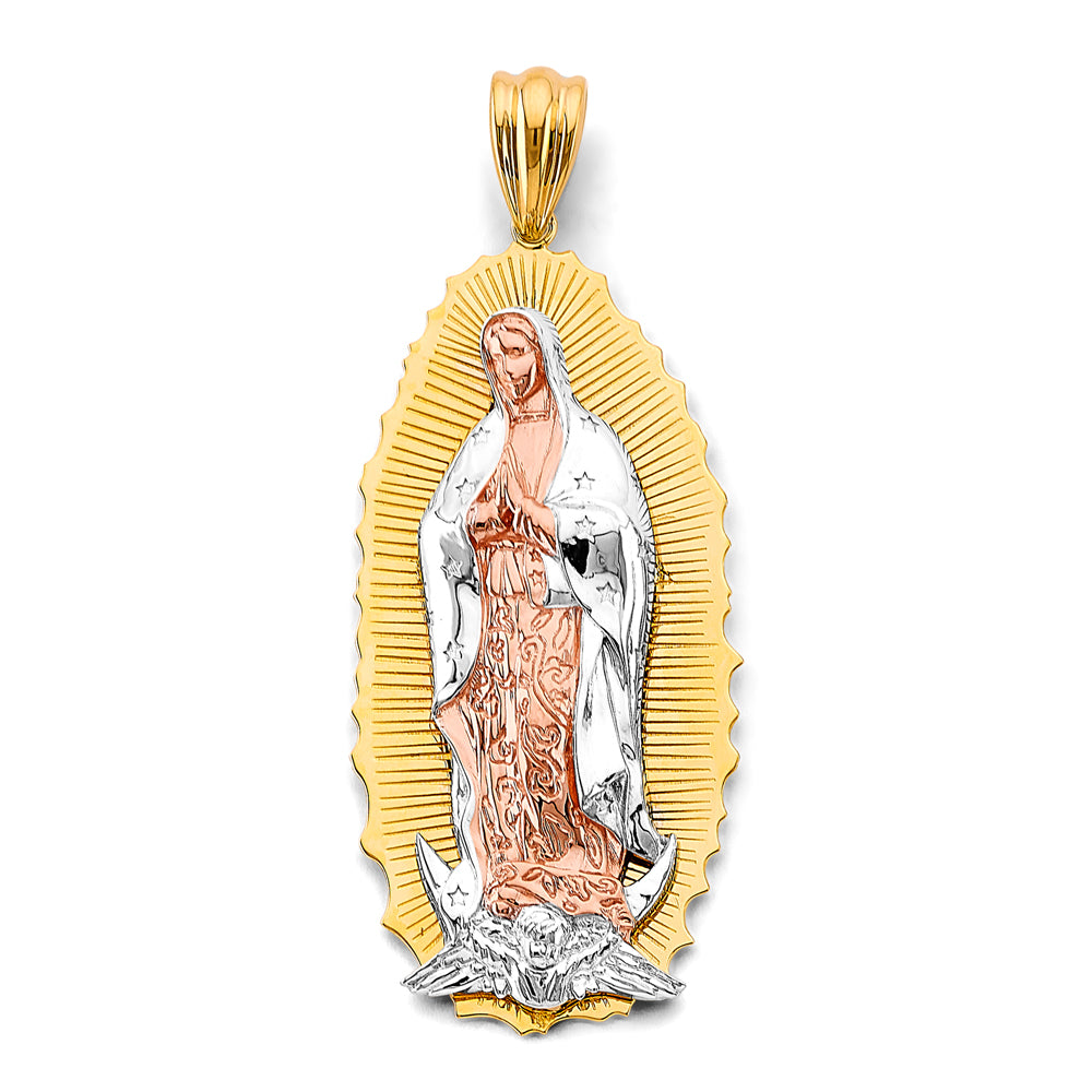 14K Tri-Color Gold Virgen de Guadalupe Extra Large Pendant