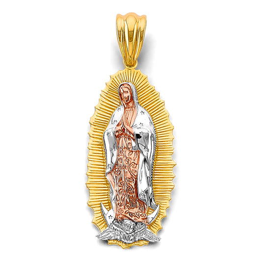 14K Tri-Color Gold Virgen de Guadalupe Large Pendant