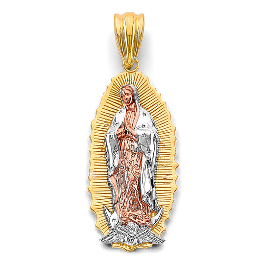 14K Tri-Color Gold Virgen de Guadalupe Medium Pendant
