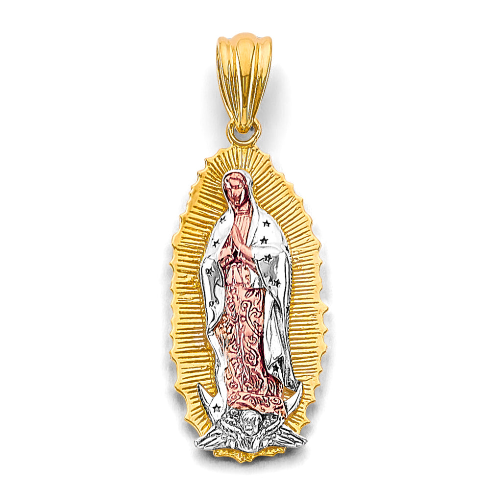 14K Tri-Color Gold Virgen de Guadalupe Small Pendant