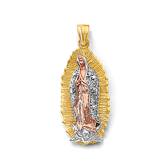 14K Tri-Color Gold Virgen de Guadalupe Extra Small Pendant with White CZ Accents