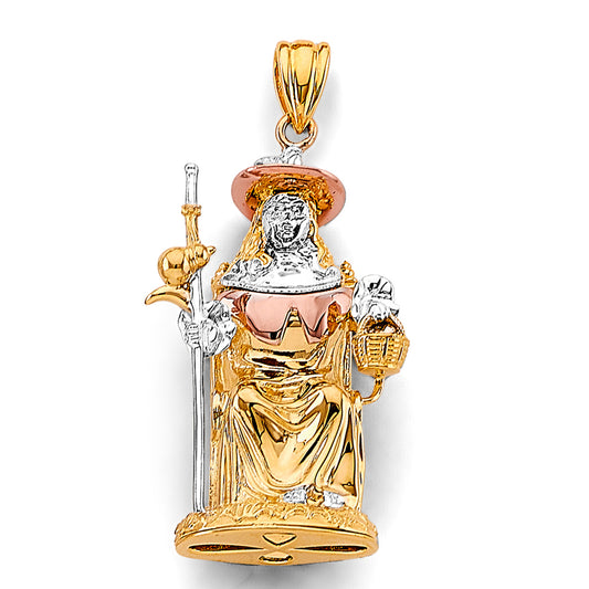 14K Tri-Color Gold Saint Lazarus Pendant