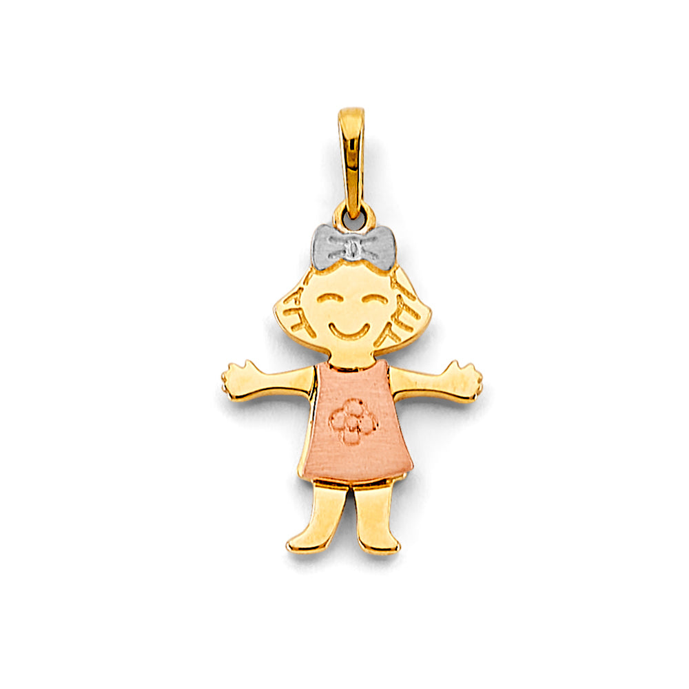 14K Tri-Color Gold Little Girl Pendant