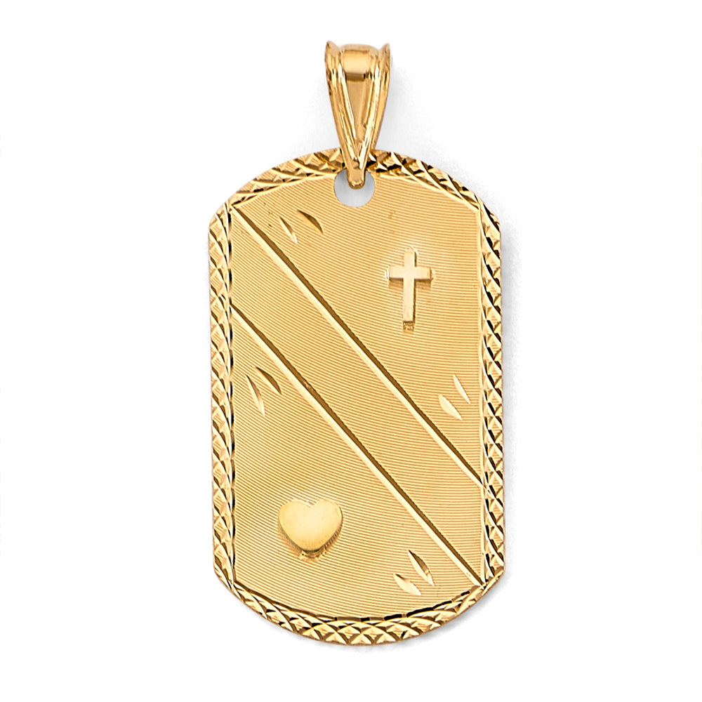 14K Yellow Gold Cross & Heart Dog Tag Pendant