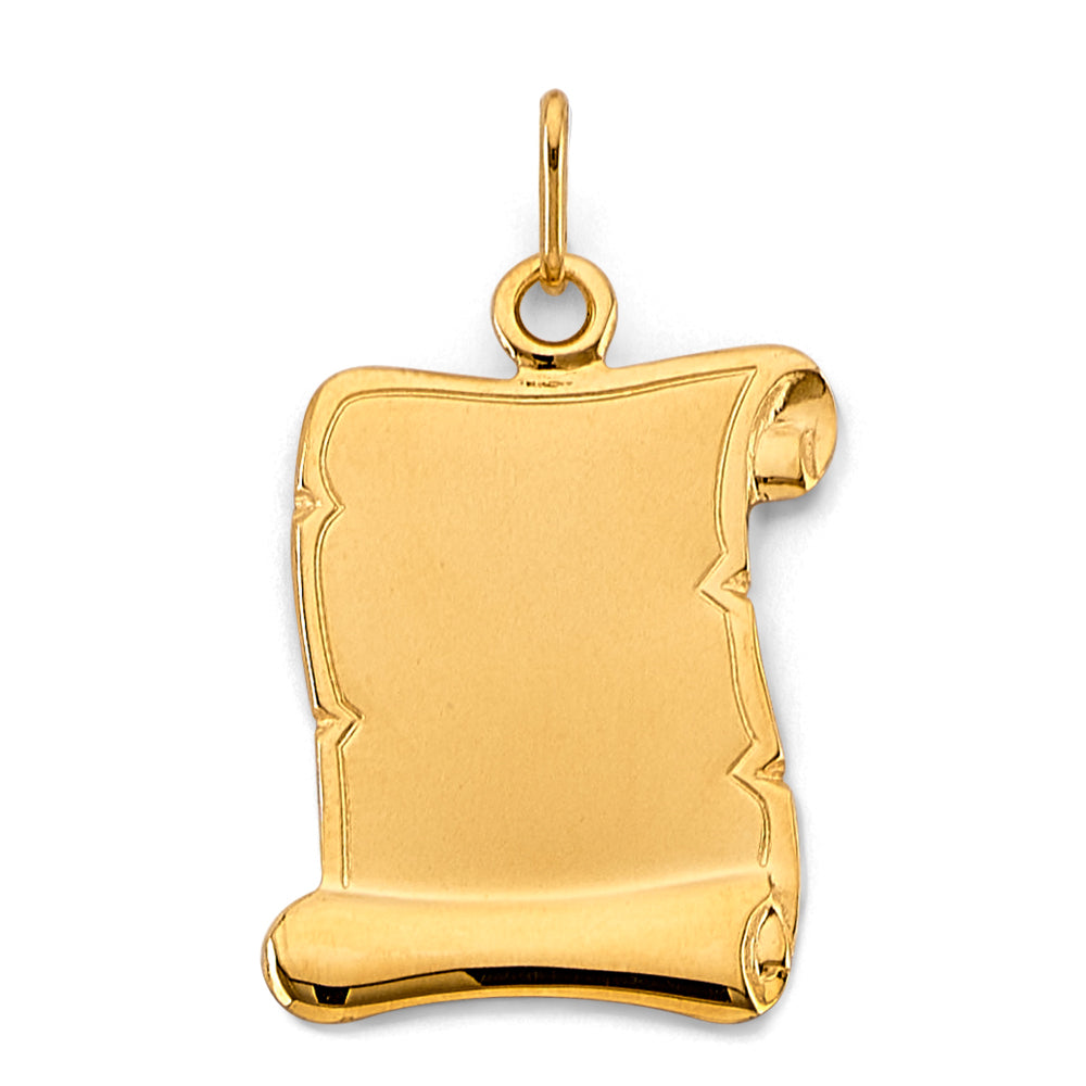 14K Yellow Gold Engravable / Personalizable Scroll Pendant