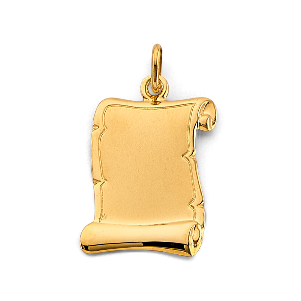 14K Yellow Gold Engravable / Personalizable Scroll Pendant