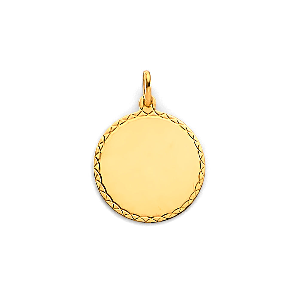 14K Yellow Gold Diamond-Cut Edge Engravable / Personalizable Round Pendant