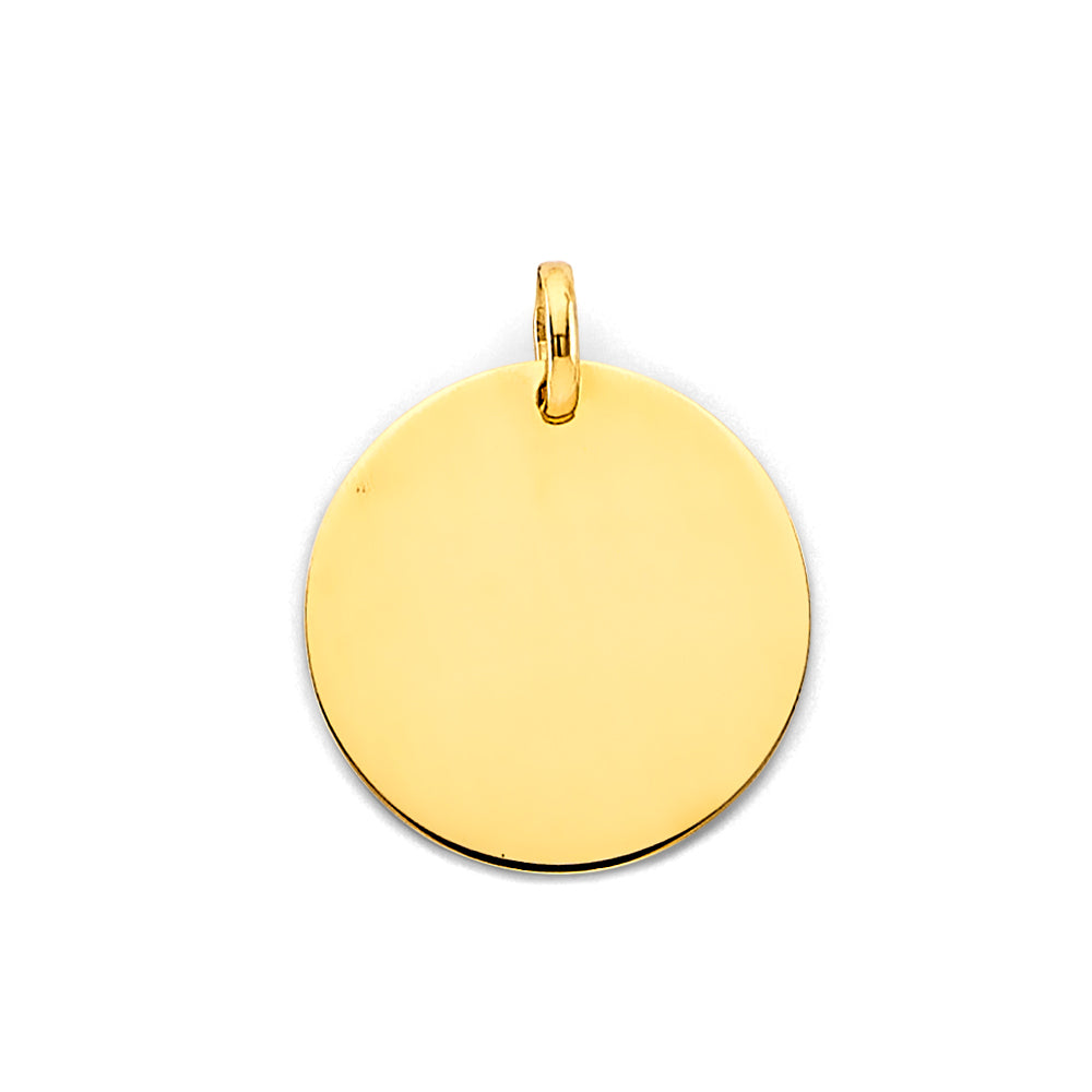 14K Yellow Gold Plain Engravable Round Pendant