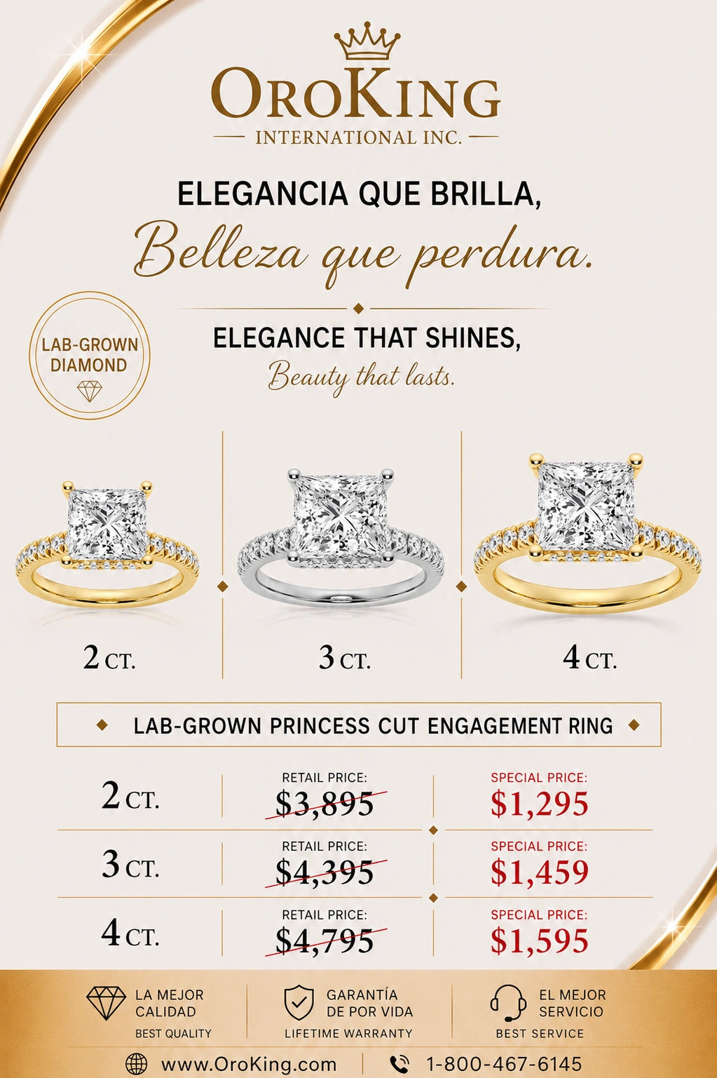 Women's 14K Gold Certified Lab-Grown Diamond Princess Cut Hidden Halo Ring with Diamond Band 2.00ct. Center Stone/ 2.40ct. TDWWomen's 14K Gold Certified Lab-Grown Diamond Princess Cut Hidden Halo Ring with Diamond Band 2.00ct. Center Stone/ 2.40ct. TDW