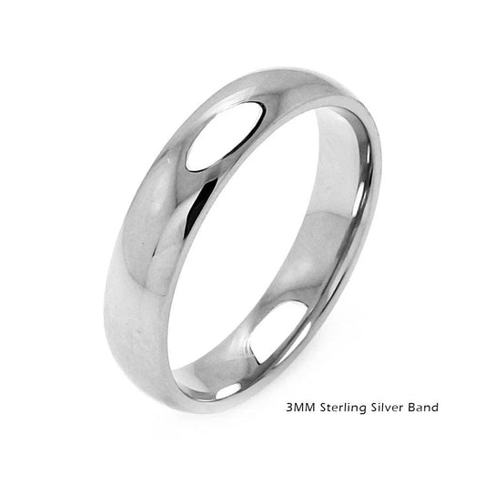 925 Sterling Silver High Polished Plain Wedding Band Round Ring