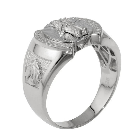 925 Sterling Silver Rhodium Plated Santa Muerte Ring with CZ