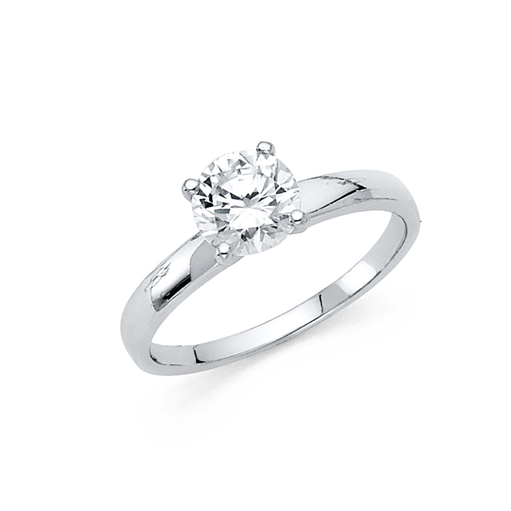 14K White Gold Women’s Round Cut Solitaire CZ Engagement Ring