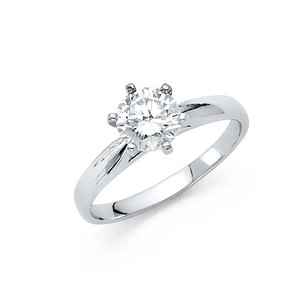 14K White Gold Women’s Round Cut Solitaire CZ Engagement Ring