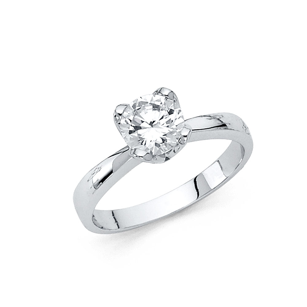 14K White Gold Women’s Round Cut Solitaire CZ Engagement Ring