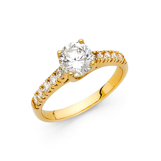 14K Yellow Gold Women's Round Cut Cubic Zirconia Engagement Ring